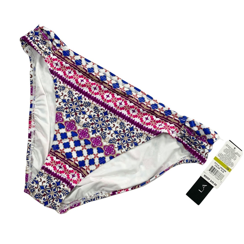 La Blanca NWT Swim Bikini Bottom Style LB5KN96 Plum Multi Shirred Sides Size 14